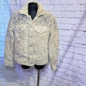 EUC Lucky Brand Sherpa Tomboy Trucker Jacket Waxahachie/Beige Snap Front Size M